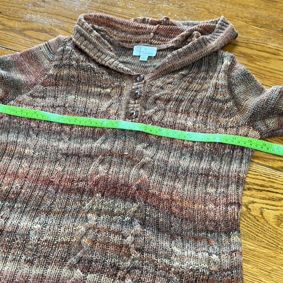 Ponsesa hoodie style sweater.  Cable knit brown & tan.  Size large. - Picture 4 of 12